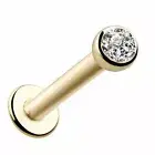 Ball CZ Monroe, Labret, Tragus, Chin Lip Stud Piercing Real 14K Yellow Gold 16G