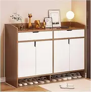 Shoe Racks Large Shoe Storage Organizer,2 Drawer Shoe Cabinet Cupboard Free Standing with 4 Doors Wooden Entryway Shoes Storage Storage Organizer(A,140cm)