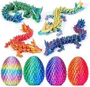 4PCS 3D Printed Dragon Eggs with Dragon Inside, Mini Mystery Dragon Egg Articulated Crystal Dragon Fidget Toy, Surprise 3D Printed Animals Toy Set (4-Piece Set-C)