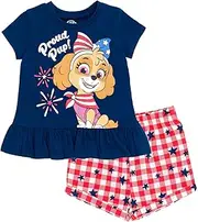 [PAW PATROL] Skye July 4th Girls Peplum T-Shirt and Twill Shorts Outfit Set Toddler to Big Kid