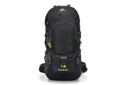 WASSUP 60L Waterproof Hiking Backpack Camping Mountain Climbing Cycling Backpack Outdoor Sport Bag with Rain Cover-Black