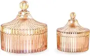 2 Piece Decorative Glass Jars with Lid Crystal Glass Storage Bowl with Lid Amber Qtip Holder Vanity Canister Jar Bathroom Organizer