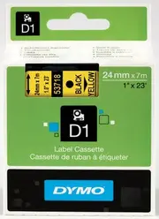 Dymo D1 Label Cassette 24mm x 7M - Black on Yellow