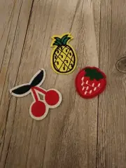 3 Pieces Iron On Sew On Embroidered Patches Pineapple, Strawberry, Cherry Fruit