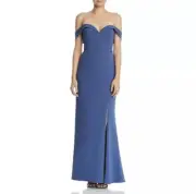 Aidan Mattox Womens Blue Off-The-Shoulder Deep V Evening Dress Gown Size 2 NWT