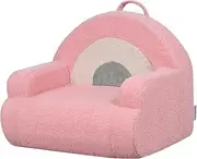 Yoonnie room Foam Kid Sofa Chair, Rainbow PatternToddler Sofa,Portable Baby Chair with Teddy Fabric,Soft Kids Armchair for 3 Years Sitting or Playing (Pink)