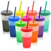 Color Changing Cups 10Pcs 12oz Plastic Tumblers With Lids and Straws for Iced...