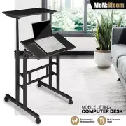 Rolling Laptop Desk Adjustable Height Computer Table Stand up Office Workstation