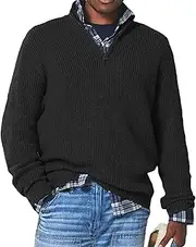 [motyeak] 2024 New Men's Cashmere Business Casual Zipper Sweater,Quarter Zip Mens Sweater (Black,M)