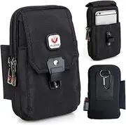 Large Multi-Purpose Nylon Cell Phone Belt Holster for iPhone 16 Pro Max Case 15 Pro Max Galaxy S25 Ultra S24 Ultra Universal Dual Smartphone Pouch with Belt Loop Clip for Men for 2 Mobile Phones black
