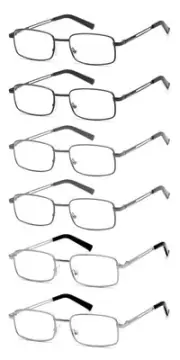 6-Pack Reading Glasses Men, Metal Stainless Flex Readers with Soft Cases, Cle...