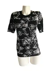 New White House Black Market White Black Rayon Nylon Short Sleeve Top size S