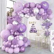 118pcs Purple Balloon Garland Arch Kit, Latex Metallic Balloon Arch Garland Kit with Butterfly Stickers, DIY Balloons for Birthday Party Baby Shower, Wedding Decoration