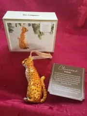 NIB FLAWLESS PIER 1 IMPORTS Hanging CLOISONNÉ LEOPARD TIGER Christmas Ornament