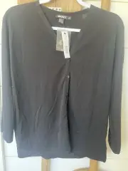 DKNY Black Cardigan Button See Through Sheer Top M/L