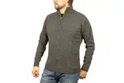 100% SHETLAND RAGG WOOL Half Zip Up Knit JUMPER Pullover Mens Sweater Knitted - Charcoal