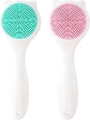 HINZIC 2pcs Silicone Manual Face Scrubber, Soft Face Scrubber Exfoliator, Waterproof Skin Friendly Face Cleansing Brush for Blackheads Whiteheads Makeup Residues Removal- Green & Pink