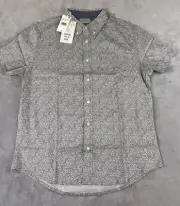 Jachs Men's Gray short Sleeve button up Floral Shirt Summer Size Small