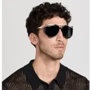 Saint Laurent Men Sunglasses Black Gold Grey Pilot SLM137 AMELIA 001 BRAND NEW