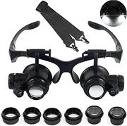 LED Head Mount Magnifier 10X 15X 20X 25X Hands-Free Magnifying Glass Headband Magnifier Visor with Light for Close Work,Jewelry,Craft,Watch,Hobby and Reading