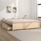 King Size Bed Frame with Under Storage Drawers Pine Wood Mattress Base Platform