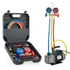 OMT AC Gauge & Vacuum Pump Tool Set R134a R502 R22 R12 Coolant Refill Kit 3.5cfm
