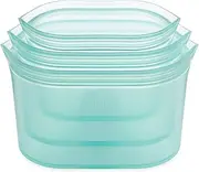 Zip Top Reusable Platinum Silicone Containers - 3 Dish Set - Teal