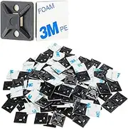 XHF 100 PCS 3/4" Black Self Adhesive Cable Zip Tie Mounts Wire Cable Clips Holders Management Anchors Organizer Holders Squares(HS-101S)