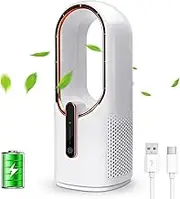 CTAOOL Desk Fan, 11.8 Inch Quiet Bladeless Fan USB Desktop Rechargeable Fan, Small Portable Table Fan with 3 Cooling Speeds, Touch Control Personal Fan for Bedroom, Office, Home, Outdoor (White)