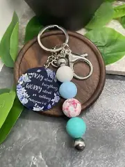 4" Silver-Tone Silicone Beaded Charm Scripture Keychain New Free Ship A4041
