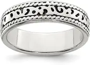[JewelryWeb] 925 Sterling Silver Solid Polished Artisan Oxidized Fancy Antiqued Band Ring-Band Style-Ring for Women and Men