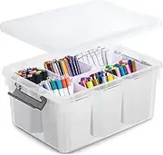 Citylife 16L Plastic Storage Boxes with Lid 6 Detachable Inserts Clear Storage Box with Lids Stackable Storage for Organizing Tool, Craft, Lego