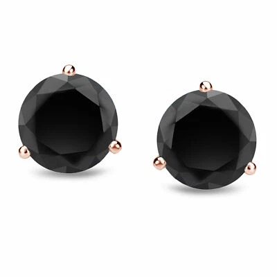 14K Rose Gold 4CT Black Diamond Martini-Set Stud Earrings