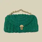BEAUTIFUL HANDMADE GREEN CROTCHETED HANDBAG PURSE.