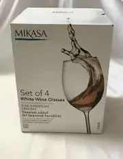 NEW MIKASA SET OF 4 WHITE WINE GLASSES FINE EUROPEAN CRYSTAL16.5 OZ. JULIE