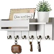 TINGJUNN Key Rack, Wall Mounted Wooden Key Rack, Categorized Mail Storage Tiered Organizer for Front Door, Hallway, Bedroom, Home Décor (White)