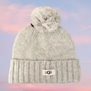 UGG ​Pom-Pom Gray Knit Beanie Stylish Hat Topped by a Yarn Pom-Pom O/S NWT