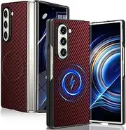 [MIDIIUGCT] Magnetic for Samsung Galaxy Z Fold6 Case with Carbon Fiber Texture Design,Wireless Charging [PC] Military-Grade Shockproof case Cover for Z Fold 6[Red] MUS-TQCX-04-02