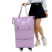 Expandable Wheeled Travel Duffle Bag Travel Foldable Rolling Gym Bag with Wheels Weekend Bag Purple