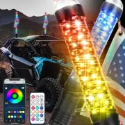 Pair 1ft RGB LED Spiral Whip Lights Antenna APP Remote Control For ATV UTV RZR