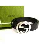 AUTH GUCCI BLACK LEATHER BELT SIZE M #9410