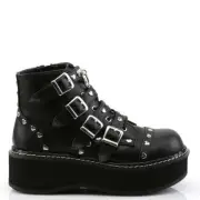 Demonia Emily-315 Black Heart Studded Buckle Platform Boots • Ships in 2-4 We...