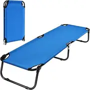 Costway Portable Folding Camping Cot, 75" Outdoor Fabric Sleeping Cot with Sturdy Metal Frame & Non-Slip Feet, Lightweight Military/Army Camping Bed for Camping, Beach, Lawn, Office (Blue)