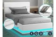ALFORDSON Bed Frame Platform RGB LED Gas Lift Base Storage Boucle