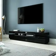 TV Cabinet Stand Television TV Unit 1 Drawer & 2 Doors High Gloss Front Black 200cm