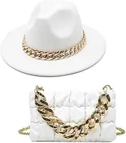 [LIDHAY] Womens Fedora Hats Classic Wide Brim Floppy Panama Hat Fashion Bags & Hats Set for Women