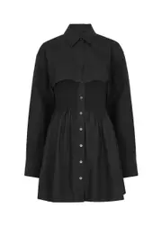 Alexanderwang.t Layered Cotton-poplin Mini Shirt Dress - Black - M (UK12 / M) M (UK12 / M)