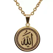 Round Gold Pt Allah Necklace Chain Islamic Arabic Muslim God Islam Gift Allah