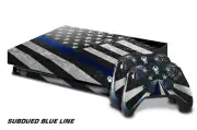 Xbox One X Console Skin with 2 Controller Decals BLUE LINE sticker decal wrap
