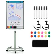 Costway 100x65cm Mobile Dry Erase Whiteboard w/Height Adjustable Stand & Markers Classroom Office White Board Multi